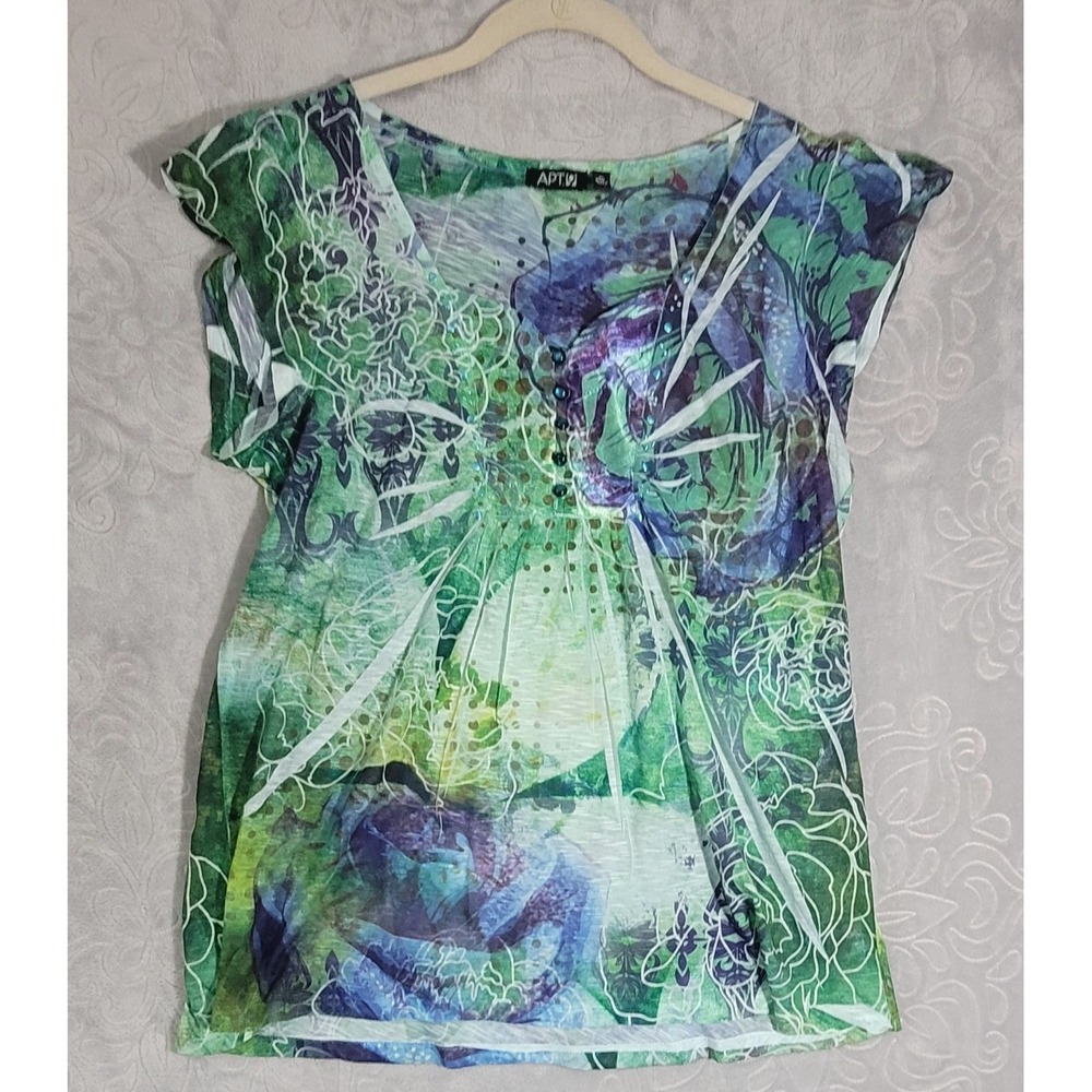 APT 9 Women's Blouse Top - Size XL,‎ Short Sleeve Button-up Floral Shirt
